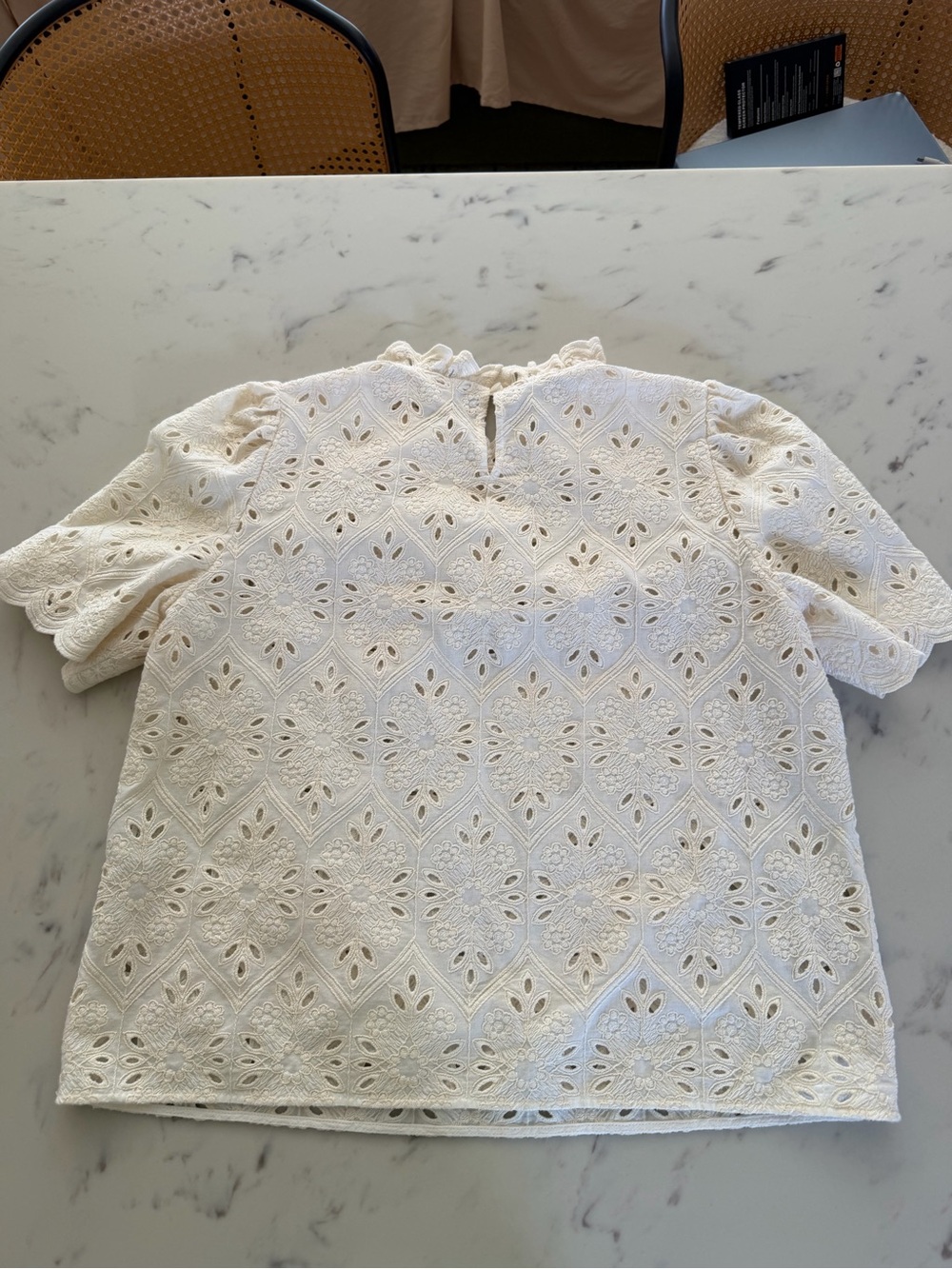 Sezane Cream Eyelet Ruffle-Neck Blouse - Picture 2 of 6